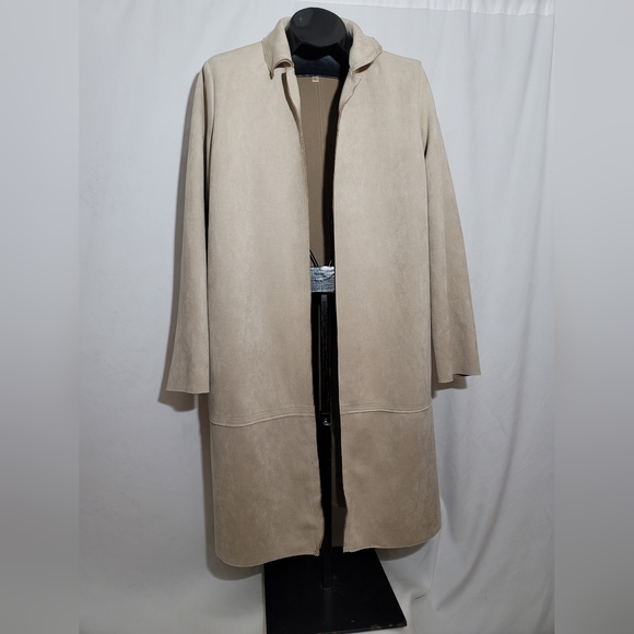 Philosophy Long Coat Pocketed Faux Leather Size Large Beige - Picture 2 of 9